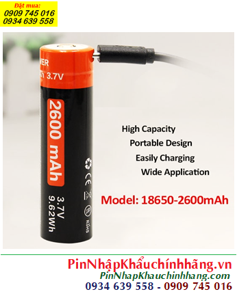 DoublePow USB2600mAh, Pin sạc 3.7v DoublePow 18650-USB 2600mAh cổng USB, kèm Cáp sạc